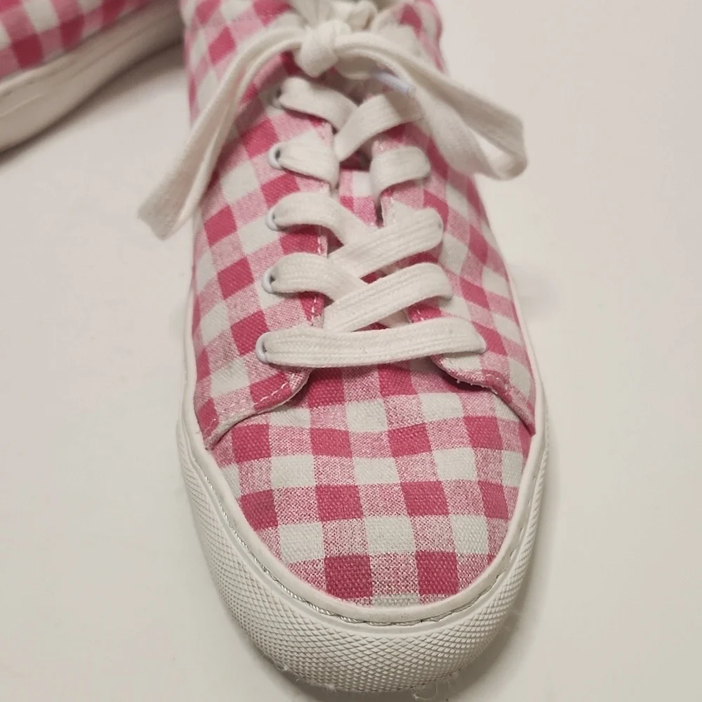 J.CREW Women's Pink and White Gingham Lace-Up 